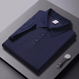 Solid-color Summer Mens Clothing Lapel Half-sleeve High-end Trendy Casual Plain Top