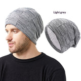 Mens Winter Knitted Hat Couples Style Warm Fleece-Lined Ear-Protecting Wool Cap