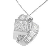 14K White Gold 2 cttw Princess and Baguette Cut Diamond Double Loop Pendant Necklace (G-H, VS1-VS2)