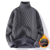 Round-neck High-neck Fleece-lined Solid-color Sweater