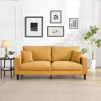 Modern Upholstered 3 Seat Sofa, High Resilience, Orange Corduroy, 74 Inches