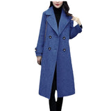 Womens MidLength KoreanStyle DoubleBreasted Wool Coat