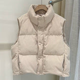 Womens Stylish Short Vest With A Stand-up Collar