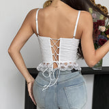 Solid-color Patchwork Lace Fishbone Tank Top