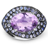 5.95 Carat Genuine Amethyst and Tanzanite .925 Sterling Silver Ring