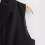 Womens Solid-Color Elegant Lapel Sleeveless Single-Breasted Vest