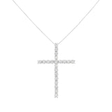 .925 Sterling Silver 4.0 Cttw Diamond 2-1/4" Cross Pendant with Box Chain Necklace (I-J Color, I1-I2 Clarity) - 18"