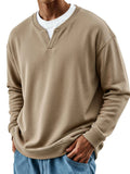 Mens Patchwork Mock Two-Piece Crew-Neck Long-Sleeve Top