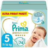 Prima Premium Care Baby Diapers, Size 5, 74 Count - Dermatologically Tested, Leakage Protection