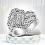 14K White Gold 1-1/2 Cttw Round and Baguette Diamond Bypass Cocktail Ring Band (H-I Color, SI1-SI2 Clarity) - Size 7