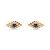 10K Yellow Gold Blue Sapphire and Diamond Accent Evil Eye Stud Earring (H-I Color, I1-I2 Clarity)