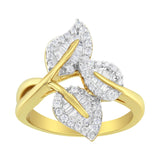 10k Yellow and White Gold 1/2 Cttw Baguette and Round Diamond Bypass Triple Leaf Ring (I-J Color, I1-I2 Clarity) - Size 7