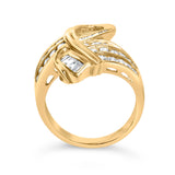 14K Yellow Gold 1 1/3 Cttw Channel Set Diamond Bypass Cocktail Ring (J-K Color, I1-I2 Clarity) - Ring Size 7