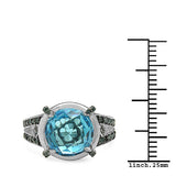 5.43 Carat Genuine Swiss Blue Topaz & Blue Diamond .925 Sterling Silver Ring