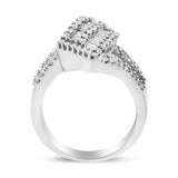 14K White Gold 1-1/2 Cttw Round and Baguette Diamond Bypass Cocktail Ring Band (H-I Color, SI1-SI2 Clarity) - Size 7