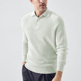 Mens Solid-Color Lapel Long-Sleeve Sweater Top