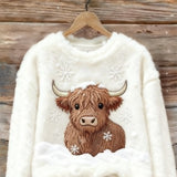 Sweet Crew-neck Top With A Snowman Design