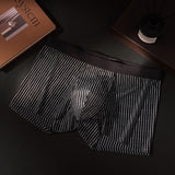 Mens Striped-print Boxer Briefs In Ice Silk Fabric