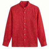Italian Neapolitan Luxury Pure Natural Linen Mens Long Sleeve Shirt