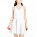Crystal Dolls White Sleeveless V Neck Short Fit + Flare Dress Juniors 5