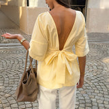 French-style Romantic Backless Lace-up Loose Shirt Top