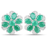 7.84 Carat Genuine Emerald and White Topaz .925 Sterling Silver 3 Piece Jewelry Set (Ring, Earrings, and Pendant w/ Chain)