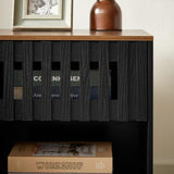 Set of 2 Mid Century Modern Nightstand with Grille Striped Doors,