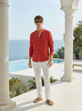 Italian Neapolitan Luxury Pure Natural Linen Mens Long Sleeve Shirt