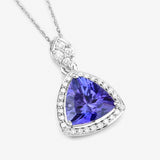 1.71 Carat Genuine Tanzanite and White Diamond 14K White Gold Pendant