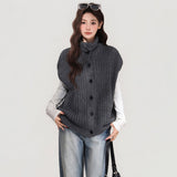 Grey Lapel Knitted Vest Sweater Warm Coat Women's Autumn And Winter Innerwear Top