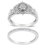 .925 Sterling Silver 1/3 Cttw Diamond 7 Stone Cluster and Halo Engagement Ring and Wedding Band Set (I-J Color, I1-I2 Clarity) - Size 7
