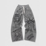 Retro Letter Print Mens Loose Casual Pants