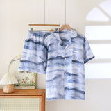 Cotton Double Yarn Crepe Short Sleeve Shorts Men's Pajamas Suit