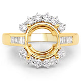 0.58 Carat Genuine White Diamond 14K Yellow Gold Semi Mount Ring - holds 9.00mm Round Gemstone