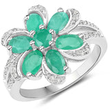 7.84 Carat Genuine Emerald and White Topaz .925 Sterling Silver 3 Piece Jewelry Set (Ring, Earrings, and Pendant w/ Chain)
