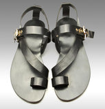 Men's Hollow Leather Roman Sandals, Thong Design