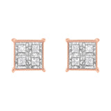 Rose Gold Plated Sterling Silver Diamond Composite Stud Earrings (3/4 cttw, J-K Color, I1-I2 Clarity)