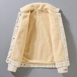 Men's Corduroy Workwear American Retro Lapels Jacket Heavy Imitation Lamb Wool Thickened Cotton-padded Coat
