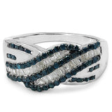 0.88 Carat Genuine Blue Diamond & White Diamond .925 Sterling Silver Ring