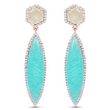 14K Rose Gold Plated 17.14 Carat Genuine Amazonite, Prehnite And White Topaz .925 Sterling Silver Earrings