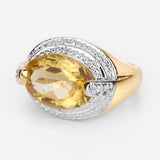 4.56 Carat Genuine Citrine and White Diamond .925 Sterling Silver Ring