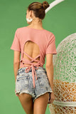 BiBi Rib Knit with Back Cross and Tied Detailed Top