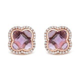 18K Rose Gold 3/8 Cttw Diamond and 11x11mm Clover-Cut Purple Amethyst Gemstone Clover Halo Stud Earrings (G-H Color, SI1-SI2 Clarity)
