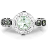 1.07 Carat Genuine Green Amethyst, Green Diamond and White Diamond .925 Sterling Silver Ring