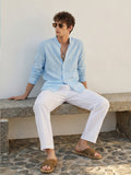 Italian Neapolitan Luxury Pure Natural Linen Mens Long Sleeve Shirt