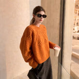 Chic And Brightening Loose-knit Sweater With A Crew Neck
