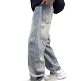 Patchwork Vintage Washed Loose Straight-leg Pants American-style Edgy And Cool Sabre-cut Trousers