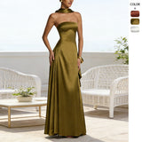 Womens Chest Wrapping Backless Tube-Top Waist-Cinching Evening Gown Long Dress Women'S Solid Sexy Elegant Clothes Party Club Prom Summer Outfit