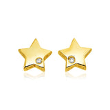 14k Yellow Gold Polished Star Earrings with Diamonds