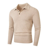 Fashionable Lapel-Neckline Buttoned Casual Pullover Base-Layer Knit Sweater